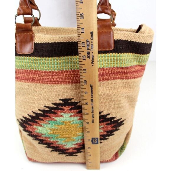 CROSSTREE LANE MULTICOLOR COTTON BROWN LEATHER HANDLES ZIP SHOULDER BAG HANDBAG - Picture 5 of 15